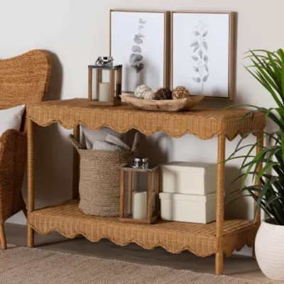 bali & pari Oteria Light Honey Scalloped Rattan Console Table | Belk
