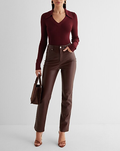 Super High Waisted Faux Leather '90s Slim Pant | Express