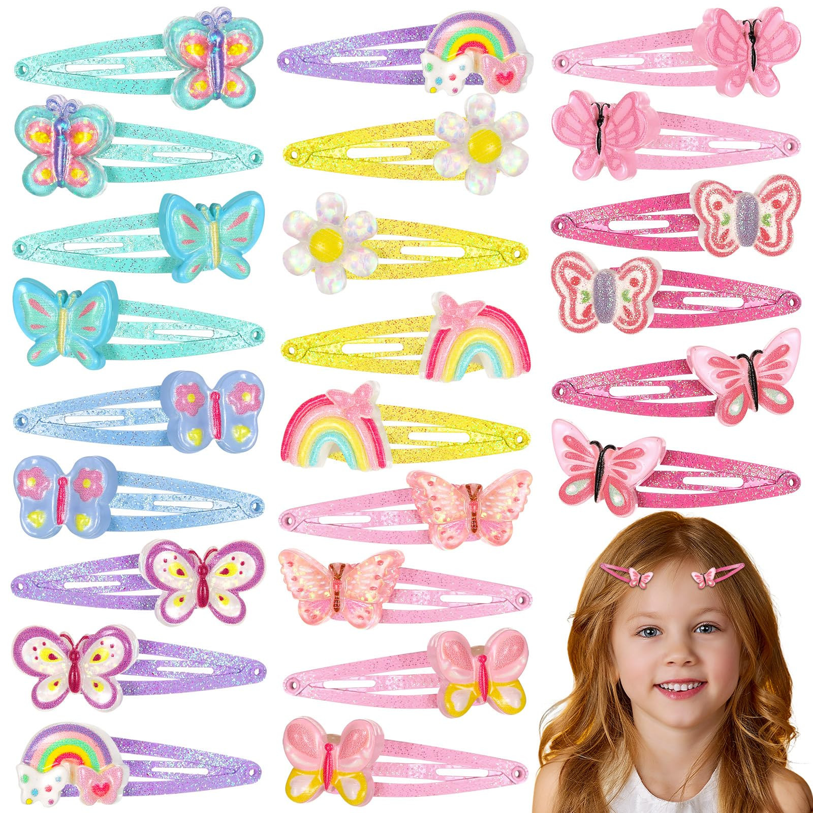 Hanaive 24 Pcs Rainbow Unicorn Clips Metal Clips Butterfly Snap Barrettes Cute Mermaid Hair Pins ... | Amazon (US)