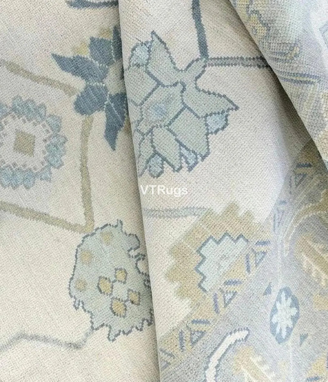 Modern Neutral Oushak Rug, Hand Knotted Wool Carpet, Soft Ivory Blue Accent, 8x10 9x12 10x14 Larg... | Etsy (US)