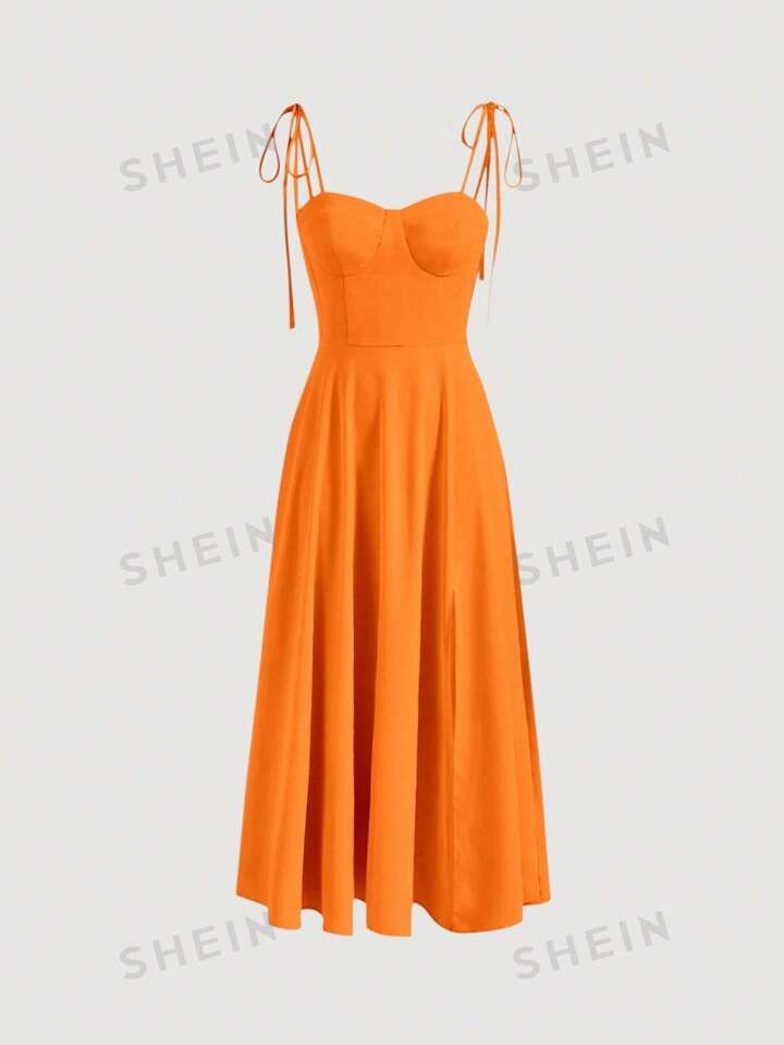 SHEIN MOD Solid Tie Shoulder Cami Dress | SHEIN