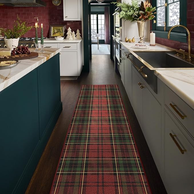 RUGGABLE Machine Washable Winter Runner Rug – Dress Stewart Tartan Red 2.5x7, Plaid, Stain-Resi... | Amazon (US)
