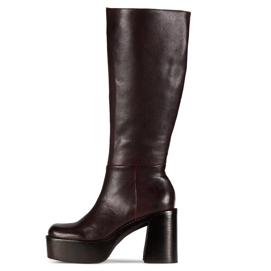 Yishaweiqi Platform Knee High Boots for Women Square Toe Chunky Heel Side Zipper Fall Dress Boots | Amazon (US)