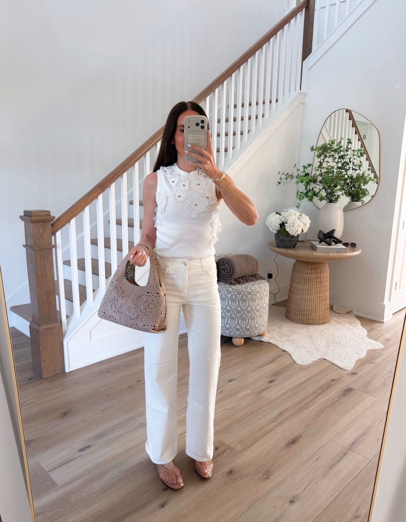 this is such a clean, elevated everyday look. the textured white top feels feminine but still easy, paired with the perfect straight leg cream denim that just goes with everything, finished with warm neutral accessories that pull it all together

white top outfit, cream jeans outfit, neutral outfit inspo, everyday outfit ideas, elevated basics, spring outfit, summer outfit, casual chic style, straight leg denim, feminine tops, annabrstyle 

#LTKootd #LTKSeasonal #LTKOver40