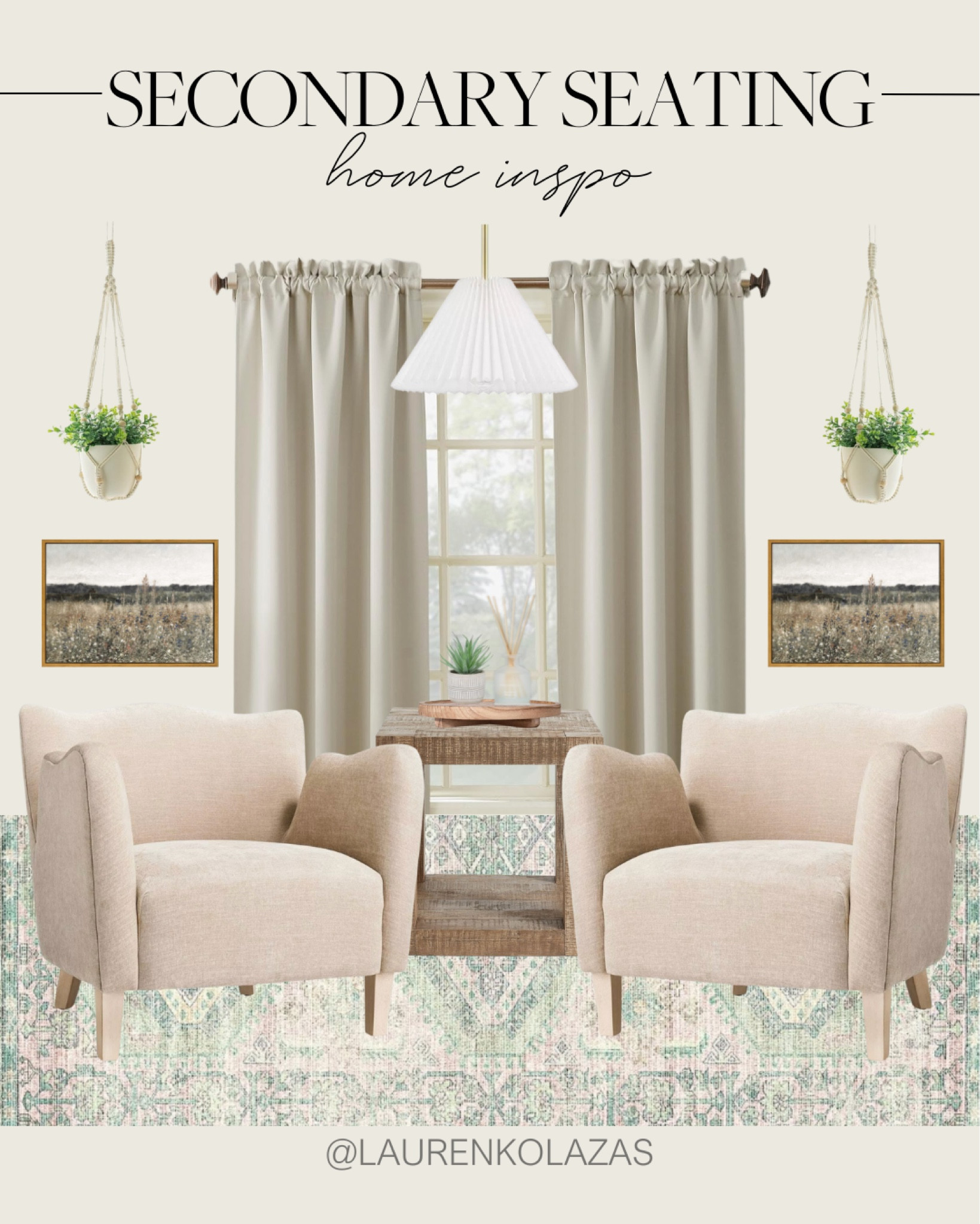 Dreaming of a living room refresh? This minimalist secondary seating inspo is your answer: nude armchairs, vintage rug, wall paintings, hanging faux plants, and more!
#homemakeover #summerrefresh #decorinspo #interiordesign

#LTKHome #LTKSeasonal #LTKStyleTip