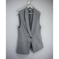 Longline Tailored Vest in Gray, Grey with Lapels, Plunging Neckline Size 2 Large Signed Worthington, Long Style Vintage New Office | Etsy (US)