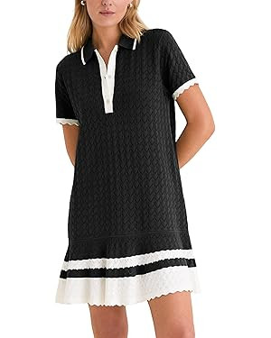 Shiyifa Crochet Hollow Polo Dress for Women Summer Short Sleeve Knit Dresses Casual Color Block S... | Amazon (US)