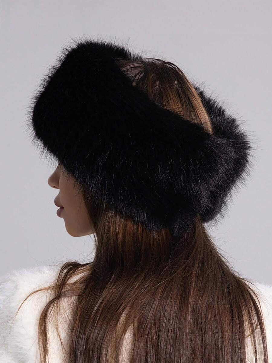 Classic Fashionable New Faux Fur Thick Headband, Autumn/Winter Warm Headwear, Casual Street Party... | SHEIN