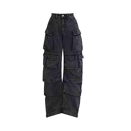BXCNCKD Women's Baggy Cargo Pants Y2K Clothing Multi-Pocket Relaxed Fit Jeans Grunge Clothes Alt Hip hop (Black,XXL) | Amazon (US)