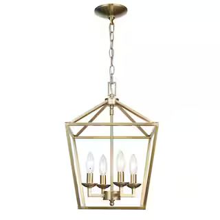 Home Decorators Collection Weyburn 4-Light Gold Farmhouse Chandelier Light Fixture with Caged Met... | The Home Depot