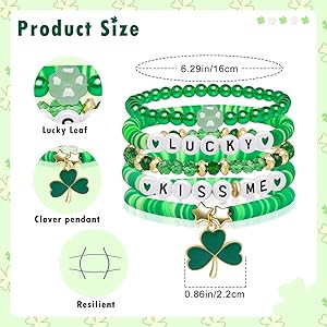 Artlunar St.Patrick's Day Bracelet for Women Men Stackable Lucky Leaf Shamrock Charm Bracelet Gre... | Amazon (US)