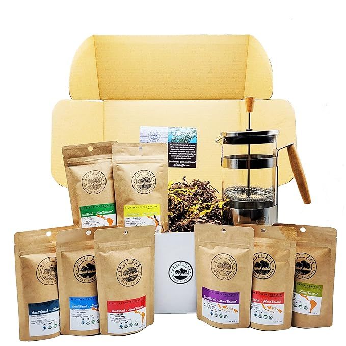 Best Coffee Gift Box Set 8 assorted coffees +1 French Press Glass Coffee Maker. Sumatra Timor Uga... | Amazon (US)