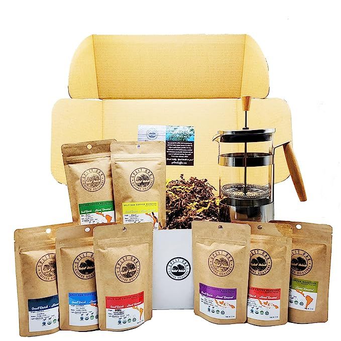 Best Coffee Gift Box Set 8 assorted coffees +1 French Press Glass Coffee Maker. Sumatra Timor Uga... | Amazon (US)