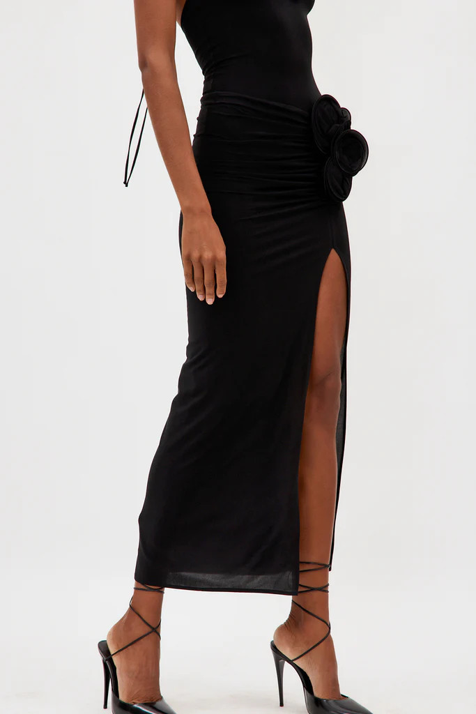 Jersey Slit Black Midi Skirt | Desordre (AU)