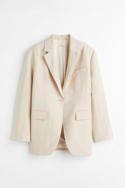 Premium SelectionOversized, single-breasted jacket in a woven linen and silk blend. Notched lapel... | H&M (US + CA)