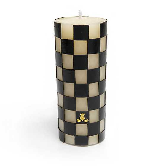 Check 6" Black Pillar Candle | MacKenzie-Childs
