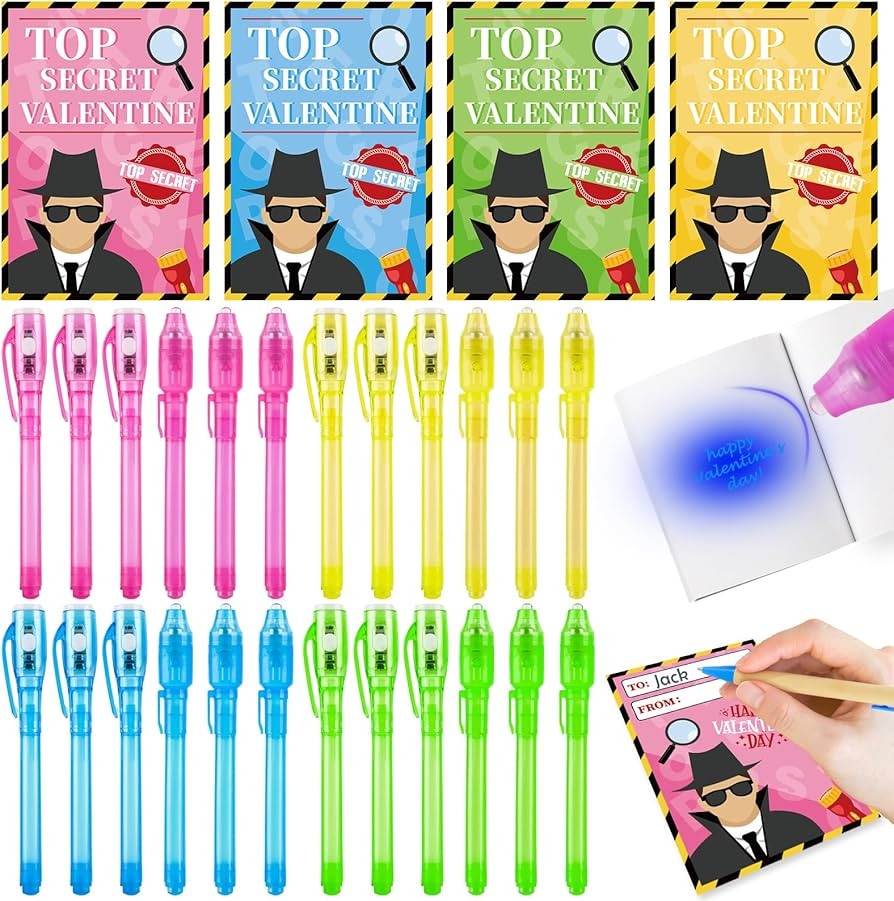 24 Pack Valentines Invisi-ble Ink Pens, Valentines Day Cards for Kids for Classroom Gifts Exchang... | Amazon (US)