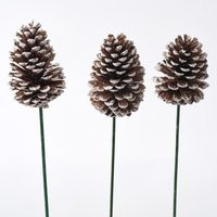 Natural Pinecone With White Sparkle Tips On Green Wood Pick - Set Of 3 | Etsy (US)