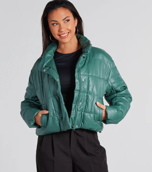 Sleek As Can Be Faux Leather Puffer Jacket | Windsor Stores