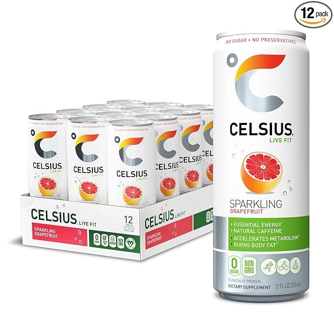 CELSIUS Sweetened with Stevia Sparkling Grapefruit Fitness Drink, Zero Sugar, 12oz. Slim Can (Pac... | Amazon (US)