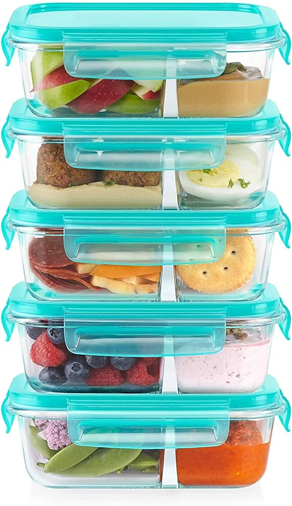 Pyrex Mealbox 10-Pc Bento Box Set, 2.3-Cup Divided Glass Food Storage Containers Set, Non-Toxic, ... | Amazon (US)