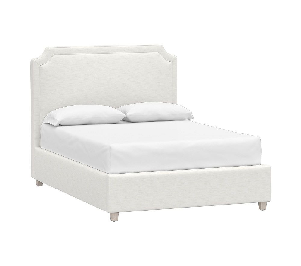 Ava Upholstered Storage Bed Full Performance Slub Weave White | Pottery Barn Kids