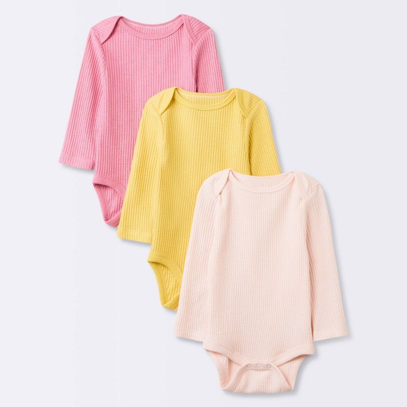 Baby Girls' 3pk Long Sleeve Waffle Bodysuit - Cloud Island™ Pink | Target