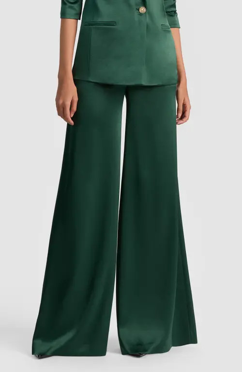 Alice + Olivia Nessi High Waist Wide Leg Pants in Green Mystique at Nordstrom, Size 0 | Nordstrom