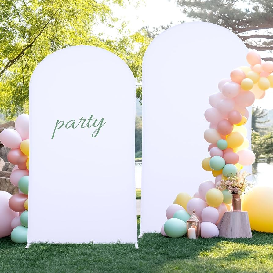 7.2FT White Arch Backdrop Cover - Polyester Fitted Wedding Arch Stand Covers Round Top Chiara Bac... | Amazon (US)