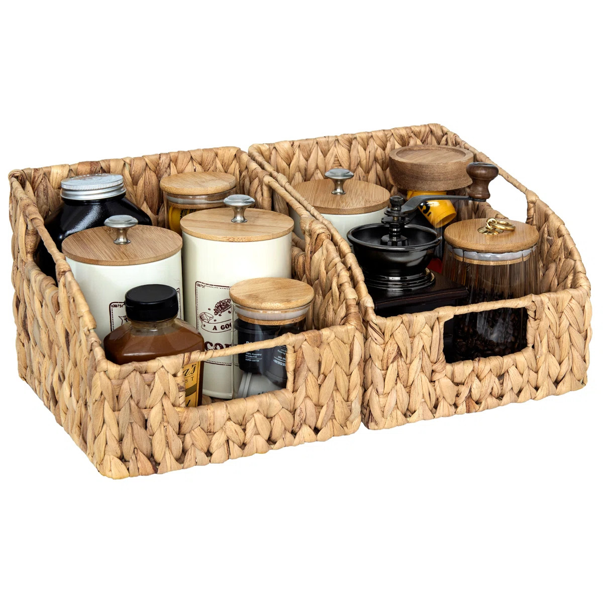 Handwoven Water Hyacinth Baskets with Handles, Pantry Storage Baskets for Shelves (Set of 2) | Wayfair North America