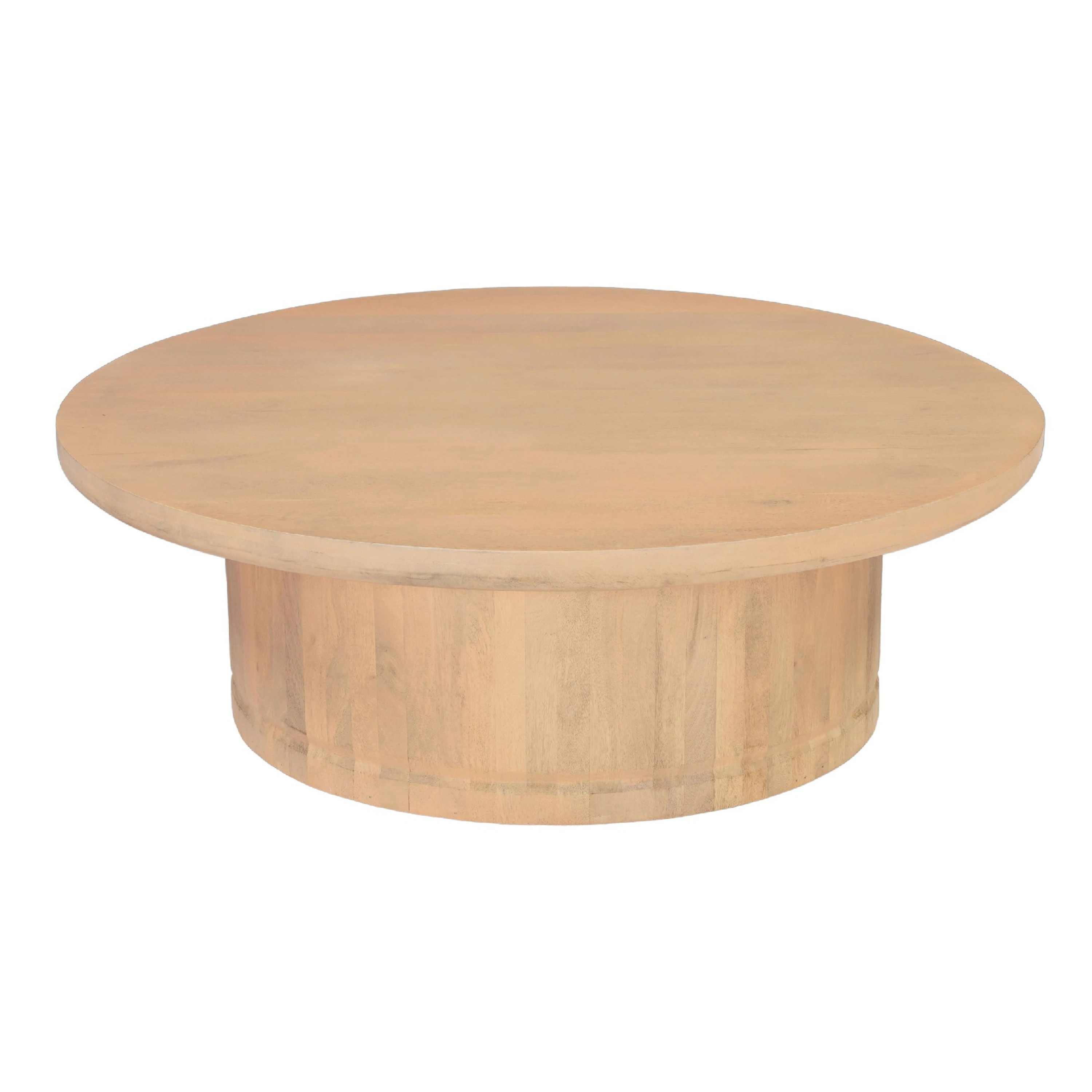 Bela Coffee Table 47 Inch Round Top Handcrafted Beige Mango Wood Pedestal Base | Overstock
