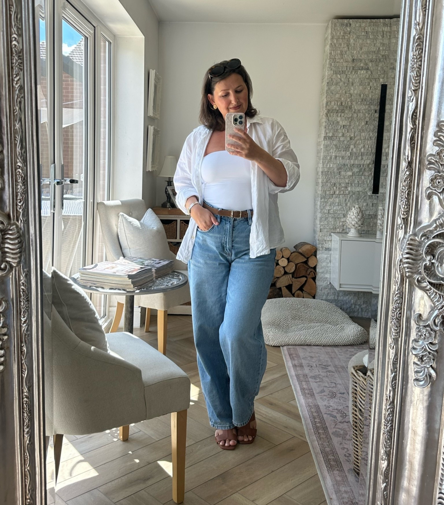 Creating outfits with the capsule wardrobe, jeans, bandeau, linen shirt, tan accessories

#LTKuk #LTKsummer