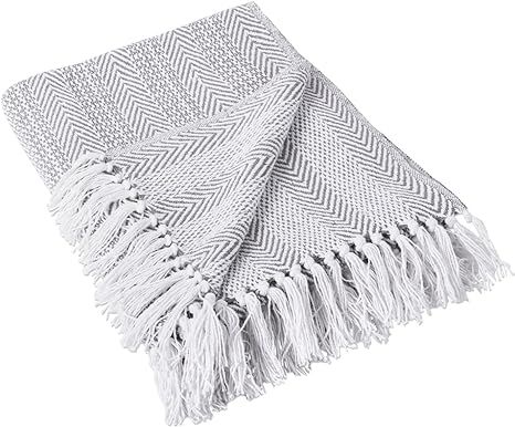 DII Herringbone Striped Collection Cotton Throw Blanket, 50x60, Gray | Amazon (US)
