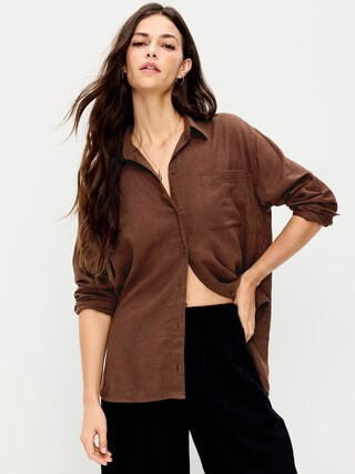 Linen-Blend Loose Button-Down Shirt | Old Navy (US)