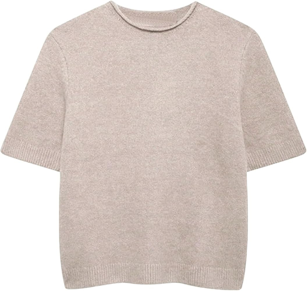 SHENHE Women's Fall Short Sleeve Sweater Crew Neck Knitwear Casual Knit Jumper Tops | Amazon (US)