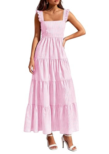 PRETTYGARDEN Womens 2026 Summer Casual Maxi Dresses Striped Square Neck Sleeveless Boho Flowy Sun... | Amazon (US)