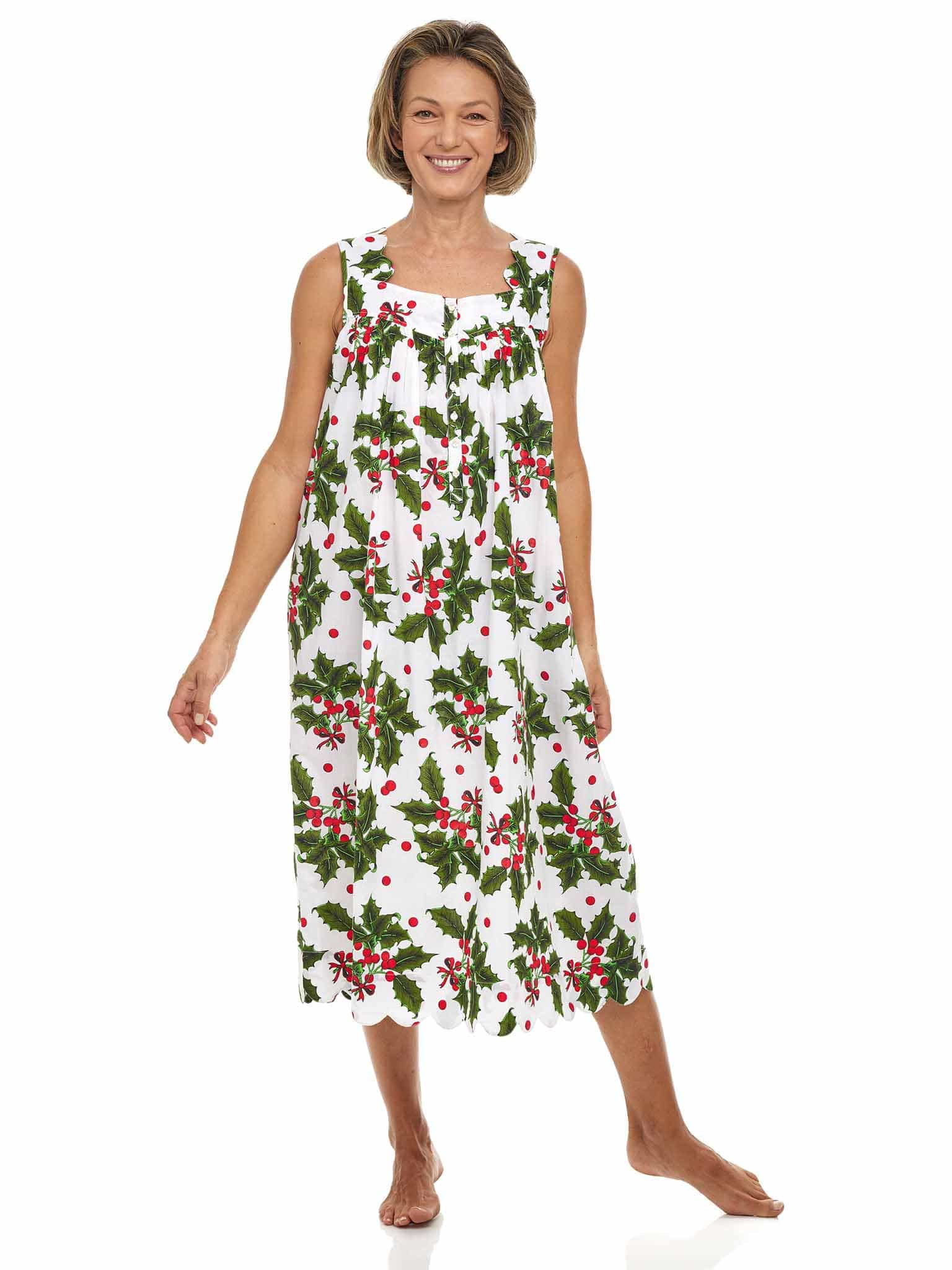 Holiday Print Gathered Nightgown LARGE | Heidi Carey