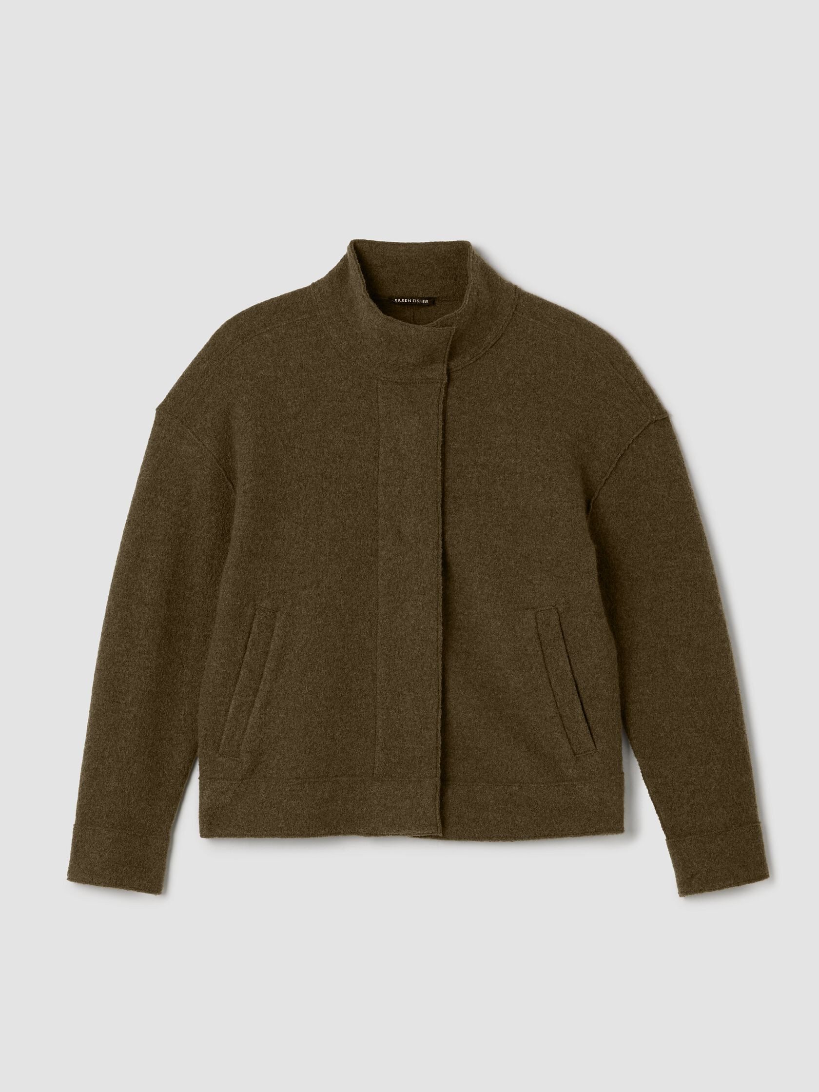 Lightweight Boiled Wool Stand Collar Jacket in Regenerative Wool | Eileen Fisher
