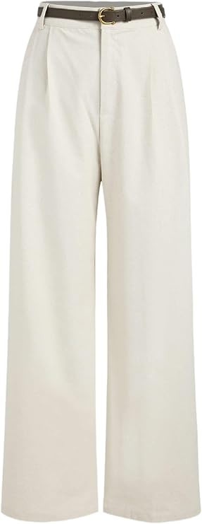 Solid Linen Blend Belted Wide Leg Pants | Amazon (US)