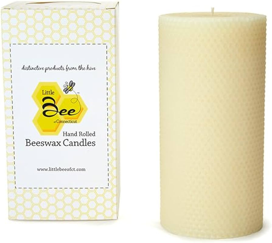 Little Bee of Connecticut Hand Rolled Beeswax Pillar Candles (4 x 8 Inch) | Amazon (US)