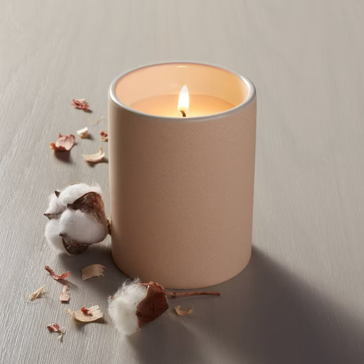 Mini Textured Ceramic Canvas Jar Candle Beige/Cream 6.5oz - Hearth & Hand™ with Magnolia | Target