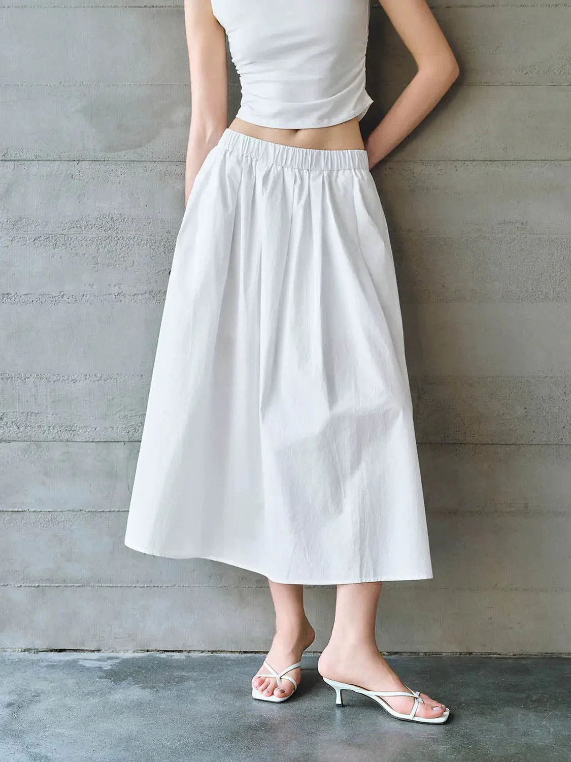 Elastic Waist Midi A-Line Skirt | Urban Revivo