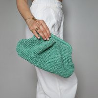 Water Green Straw Summer Pouch Bag, Mint Modern Handmade Clutch Bag For Women | Etsy (US)