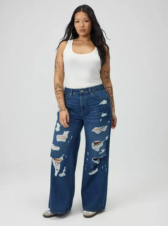 High-Rise Wide-Leg BAGGY WIDE LEG JEAN in Mediumblue-Denim | Torrid (US & Canada)