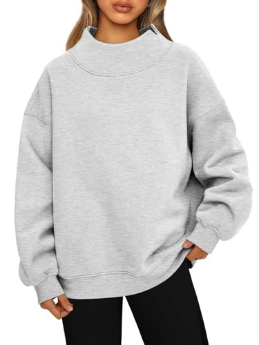 Mock Neck Sweatshirt, Women's oversized sweatshirt Pullover Long Sleeve Hoodies Tops (Light Gray,Large) | Amazon (US)
