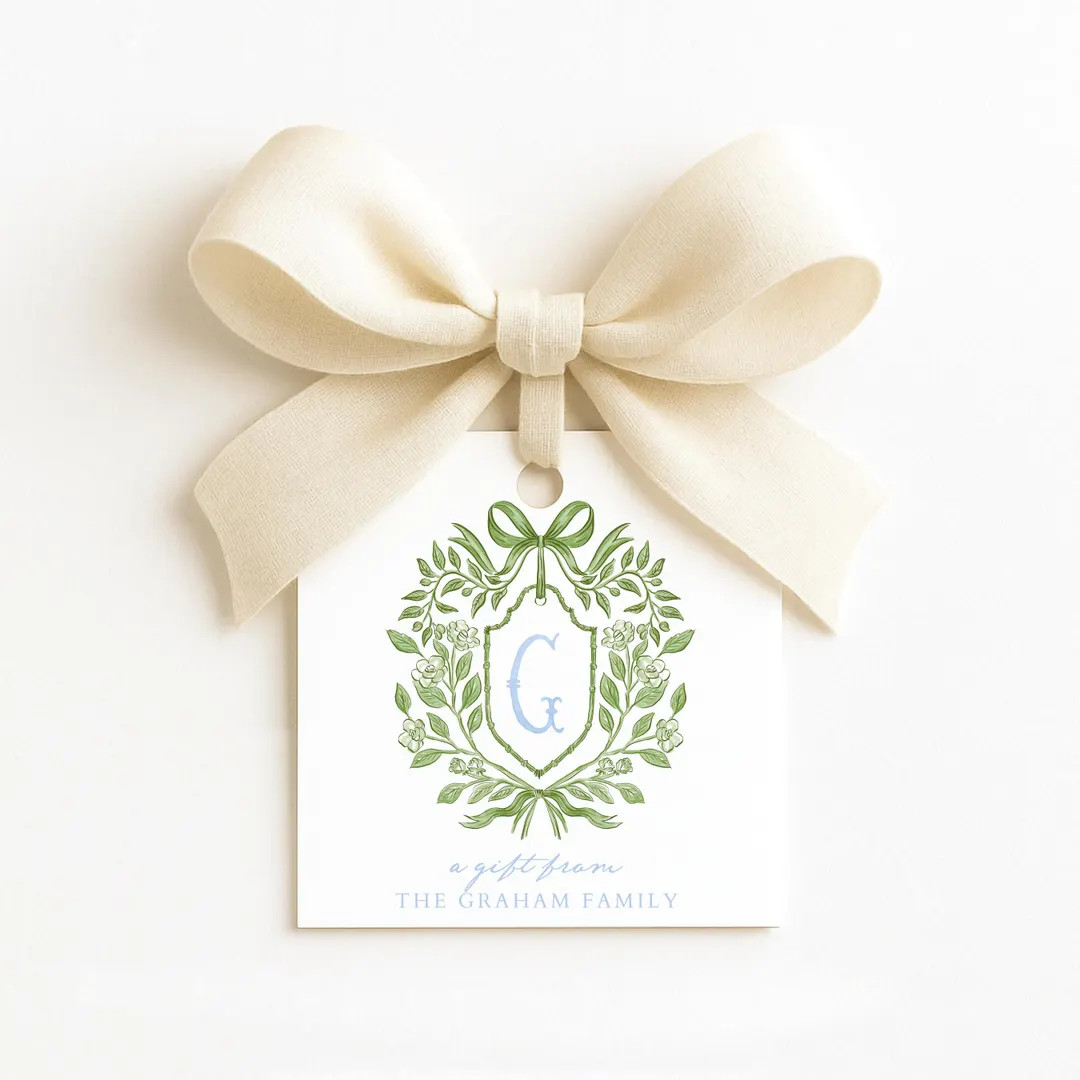 Personalized Family Crest Gift Tags, Custom Monogram Tags for Gifts, Elegant Green and Blue Gift ... | Etsy (Global)