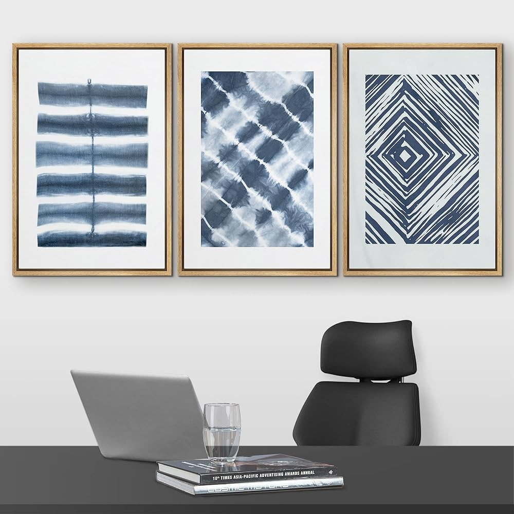 wall26 Framed Canvas Wall Art Print Set Blue Line Art and Diamond Illusion Collage Abstract Patte... | Amazon (US)