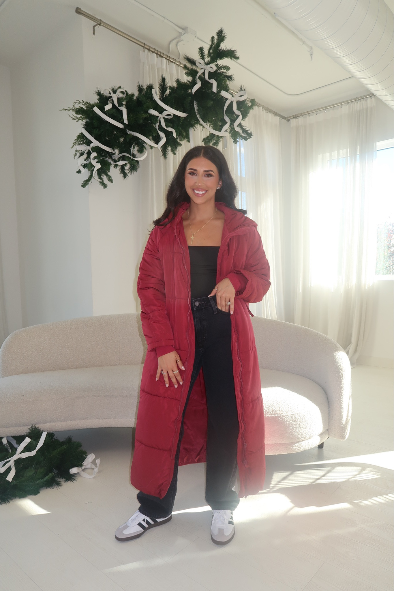 Coat: medium 
Jeans: 27
If you live somewhere that gets cold or have trips coming up this one is for you! 