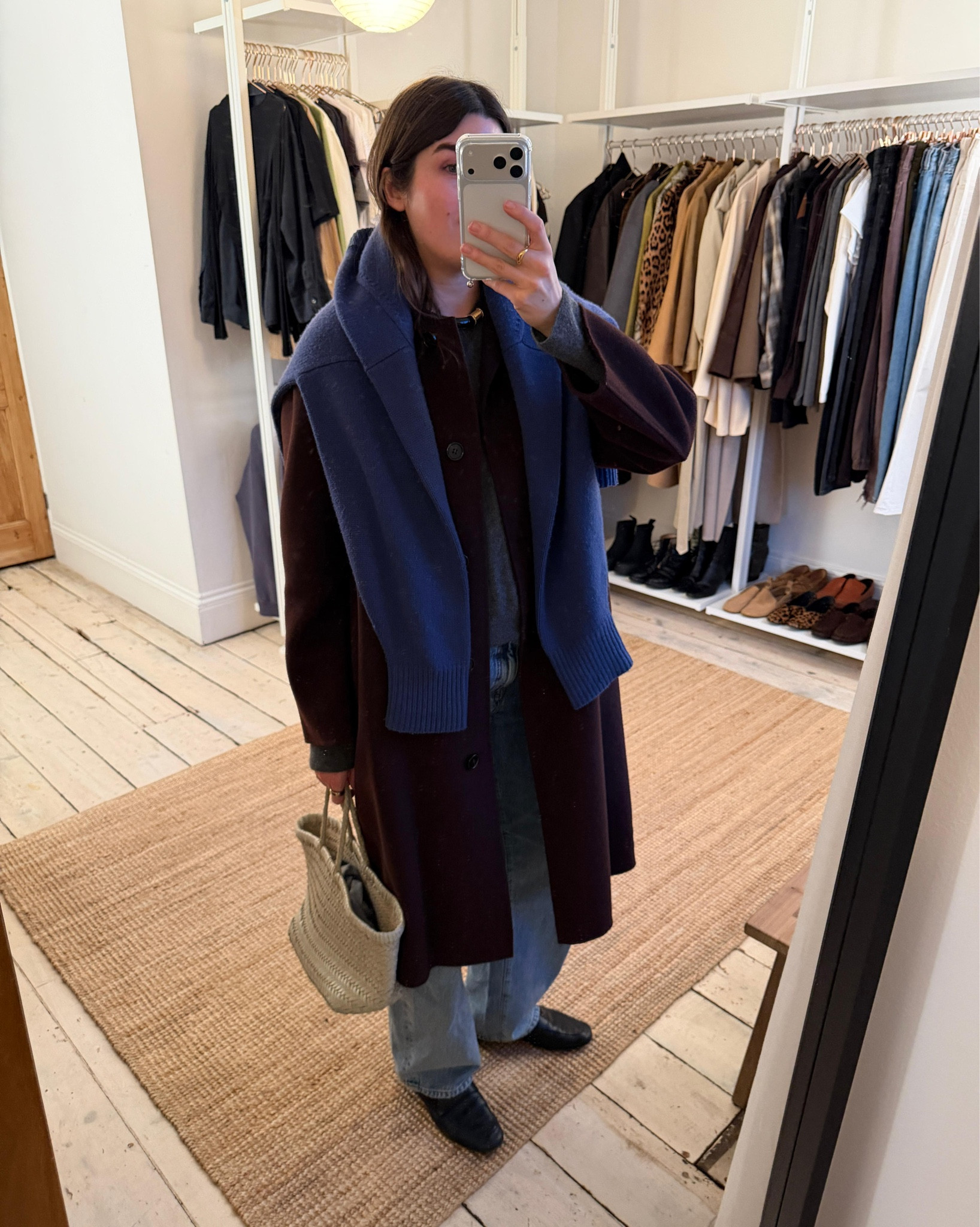 A jumper draped over shoulders creates an extra layer of warmth for winter outfits, and also a pop of colour with this Arch5 jumper (out of stock, similar linked below). Old season brown Massimo Dutti coat, Le Monde Beryl Penny Loafers and Dragon Diffusion Triple Jump Small Basket Bag, similar linked below.  

 #LTKwinter #LTKstyletip