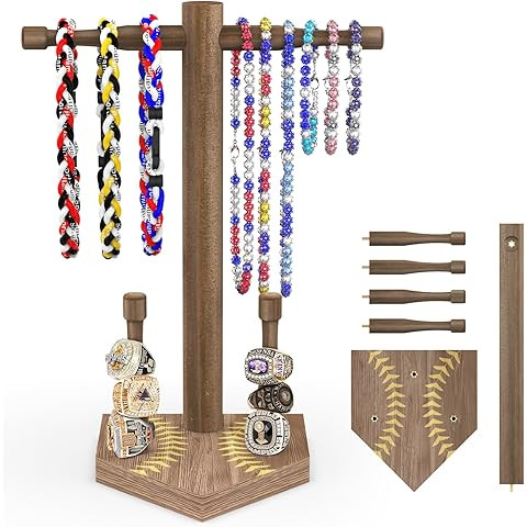 Wooden Baseball or Softball Drip Necklace Organizer Holder, Championship Ring Display Holder, Sof... | Amazon (US)